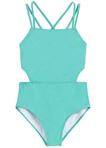 lot 81709 image: Kanu Surf Girls Beach Sport Cut-Out 1-Piece Swimsuit, Solid Atlantis, 12