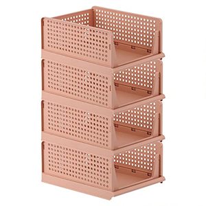 lot 81728 image: Ctsnslh 4 Pack Folding Closet Organizers Storage Box Plastic Closet Organizer,Stackable Plastic Storage Basket,Drawer Organizers For Clothing(Pink)