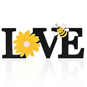 lot 81731 image: Jinnseiyoi Love Wood Signs Spring Decorations, Wooden Letter Blocks With Bee And Sunflower, Rustic Farmhouse Table Decor For Home, Easter, Summer, Tiered Tray, Shelf, Fireplace