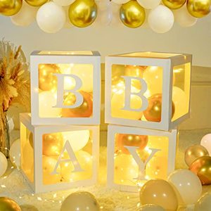 lot 81732 image: Baby Shower Boxes With 33 Letters And 4 Lights And 30 Balloons ,4 Pcs Transparent Baby Balloon Box For Baby Shower Gender Reveal ,Boy Girl Birthday Party Decorations,For Diy Name ,Bridal Shower