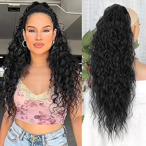 lot 81747 image: Alxnan Claw Clip Ponytail,26 Inch Black Ponytail Extension For Women Synthetic Long Curly Wavy Clip In Ponytail Hair Extensions Synthetic Hairpiece For Daily Party Use