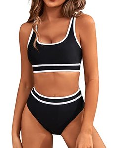 lot 81764 image: Bmjl WomenS High Waisted Bikini Sets Sporty Two Piece Swimsuit Color Block Cheeky High Cut Bathing Suits(S,Black)