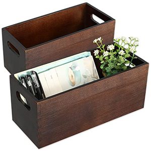 lot 81765 image: Aiblom Wood Open Storage Boxes Mail Organizer Bins Letter Holder Box Small Wooden Crate Box Set Of 2 Rustic Decorative Storage Box For Bathroom Kitchen Office Countertop Organizer