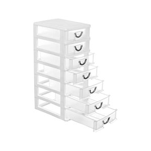 lot 81772 image: Rempry 7.1X5.1X13.2 Mini Organizer Box Storage Container Case With 7 Clear Desktop Drawer Units,White