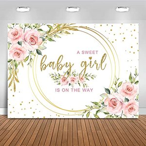 lot 81778 image: Mocsicka Floral Sweet Baby Girl Backdrop ItS A Girl Baby Shower Background Watercolor Pink Floral Baby Shower Party Cake Table Decoration Photo Booth Props (8X6Ft)