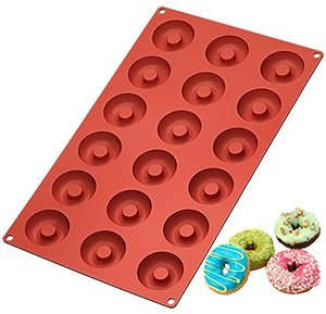 lot 81779 image: Ozera Silicone Mini Donut Pan, 18 Cavity Doughnut Baking Mold Tray - Muffin Cups, Cake Mold, Biscuit Mold, Red