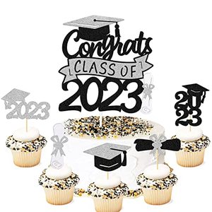 lot 81790 image: Graduation Cupcake Toppers Congrats Grad Class Of 2023 Cake Decoration For We Are Proud Of You Themed Graduation Cap Diploma Cake Decorations I�M Done Party Supplies 31 Pcs Sparkly Glitter Dcor