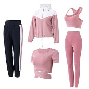 lot 81793 image: Zetiy Workout Sets For Women 5 Pcs Yoga Outfits Running Fitness Activewear Tracksuit Sets - Pink - L