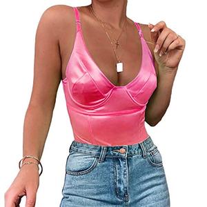 lot 81803 image: Velius WomenS Sexy Deep V Neck Shiny Thong Bodysuit Tank Tops With Underwire (Neon Rose, Xx-Large)