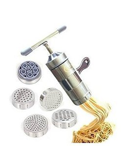lot 81810 image: Newcreativetop Stainless Steel Manual Noodles Press Machine Pasta Maker With 5 Noodle Mould