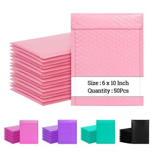 lot 82200 image: 6 X 10 Inch Bubble Mailers 50 Pack, Self-Seal Poly Padded Envelope, Waterproof Shipping Bags For Small Business, Light Pink