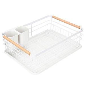 lot 82208 image: Modern Wood Handle Dish Rack And Drain Board, Attom Tech Home 16.5 X 12 X 5.5 Kitchen Plate Cup Dish Drying Rack Tray Cutlery Dish Drainer