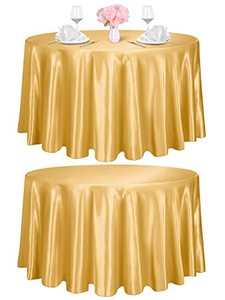 lot 82210 image: Turstin 2 Pieces Round Satin Tablecloth 120 Inches Overlay Table Cover Smooth Fabric Table Decor Bright Silk Tablecloth For Holiday Dinner Wedding Banquet Table Decoration (Gold)