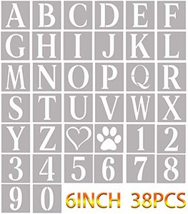 lot 82216 image: Letter Stencils For Painting On Wood 6Inch,38Pcs Alphabet Stencil Letters Numbers Stencils For Walls Wood Signs Door Porch Fabric Art Crafts
