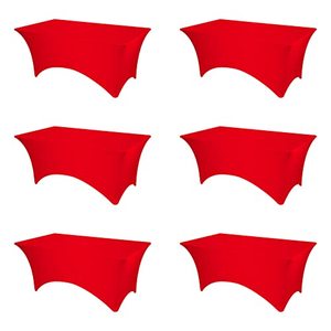 lot 82232 image: 6 Pack Red Fitted Spandex Table Covers - 6Ft Stretch Tablecloths For 6 Foot Rectangle Folding Tables Rectangular Bulk Linen Fabric Elastic Table Clothes For Wedding Banquet Party Buffet Display