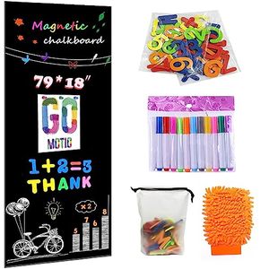 lot 82243 image: Lacqwo Magnetic Chalkboard Contact Paper 79X18 Self Adhesive Chalk Board Wallpape With 12 Liquid Chalk And 53 Magnetic Letters For Kid, Blackboard Wall Board Sticker Alternative To Magnetic Paint