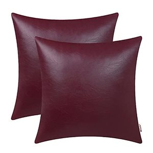 lot 82247 image: Brawarm Faux Leather Throw Pillow Covers 20 X 20 Inches - Burgundy Leather Pilow Covers Pack Of 2, Solid Dyed Leather Pillowcases For Couch Bed Sofa Garden Home Decorative