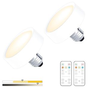 lot 82250 image: 2 Pack Battery Operated Light Bulbs,Aa Battery Powered Led Puck Light With Remote Control,E26 Wireless Dimmable Light For Wall Sconces Lamp Non Electric Fixtures Home Emergency Backup