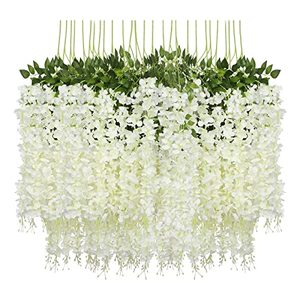 lot 82264 image: Pauwer Wisteria Hanging Flowers 12 Pack Fake Flower Garland Artificial Wisteria Vines Rattan Silk Flower String Wedding Party Wall Decorations,White