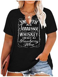 lot 82271 image: Smooth & Sweet Tennessee Whiskey V-Neck T-Shirt - Womens Hollowed Keyhole Country Top (Plus Size Black, 3X-Large)