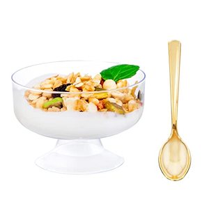 lot 82276 image: Wdf 7Oz Clear Dessert Cups Disposable - 96 Pack Plastic Dessert Cups With Mini Gold Spoons Plastic Parfait Cups Medium To Large 48 Ice Cream Plastic Cups & 48 Gold Tasting Spoons For Weddings&Party