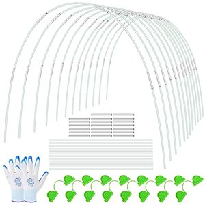 lot 82283 image: 100 Pcs Greenhouse Hoops Garden Hoops For Raised Beds Row Cover Hoops 17 Inch Fiberglass Rod Grow Tunnel Support Frame With 80 Pcs Connectors 60 Pcs Gardening Clamps 4 Pairs Gardening Gloves