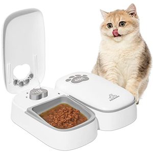 lot 82284 image: Petnessgo Automatic 2 Meals Cat Feeder, Pet Feeder With Programmable Timer, Led Display, Power Saving Mode, Dishwasher-Safe Tray Feeds Wet Or Dry Food, Dispenser For Cat And Dog, 48-Hour Timed