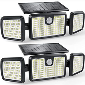 lot 82291 image: Solar Lights Outdoor, 3 Head Solar Motion Lights Outdoor With 2500Lm 218 Leds High Brightness, Built-In Bigger Tempered Glass Solar Panel, Sensitive Pir Motion Inductor(2-Pack)