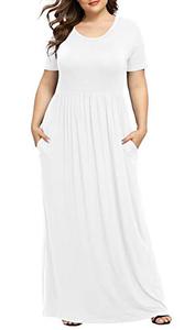 lot 82332 image: Longyuan WomenS Casual Short Sleeve Beach Plus Size Maxi Dress With Pockets White,3Xl
