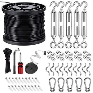 lot 82340 image: Ugarden String Light Hanging Kit With 170Ft Coated Stainless Steel 304 Tension Wire Rope, Outdoor Light Guide Wire Kit, String Lights Suspension Kit