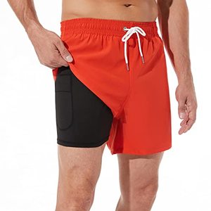 lot 82341 image: Brisira Mens Swim Trunks Swim Shorts Quick Dry 5 Inch Inseam Beach Shorts With Compression Liner And Zipper Pocket Orange
