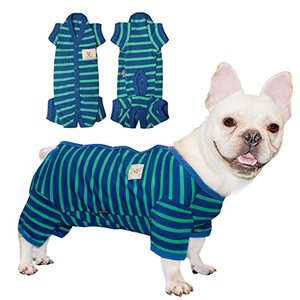 lot 82343 image: Tony Hoby Dog Pajamas For FemaleMale, Dog Jumpsuit With Stripes For Small Medium Dog, Soft And Comfortable 4 Legged Pajamas Dog Clothes (Blue&Green, Boy, L)