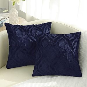 lot 82350 image: Decoruhome Decorative Throw Pillow Covers 18X18, Soft Plush Faux Wool Couch Pillow Covers Set Of 2, Navy Blue