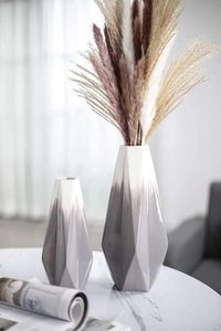lot 82353 image: TeresaS Collections Geometric Modern Ceramic Vase, Home Dcor Accents, Grey And White Vase For Decor, Decorative Vase For Mantel, Fireplace Decor, Pampas Grass, Living Room, Shelf -Set Of 2,11 Inch