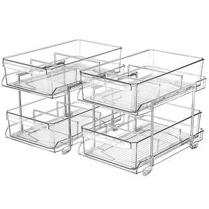 lot 82354 image: 2 Set, 2 Tier Clear Organizer With Dividers For Cabinet  Counter, Multiuse Slide-Out Storage Container - Kitchen, Pantry, Medicine Cabinet Storage Bins, Bathroom, Vanity Makeup, Under Sink Organizing