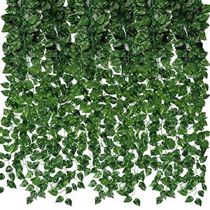 lot 82357 image: Cewor 24 Pack 173Ft Artificial Ivy Greenery Garland, Fake Vines Hanging Plants Backdrop For Room Bedroom Wall Decor, Green Leaves For Jungle Theme Party Wedding Decoration
