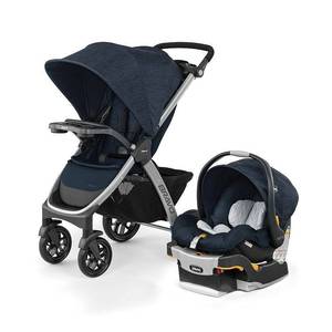 lot 1644 image: Chicco Bravo Trio Travel System Stroller with KeyFit 30 Infant Car Seat - Brooklyn (Navy)
