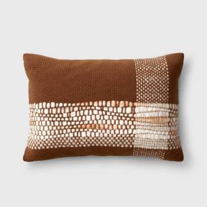 lot 1650 image: Woven Plaid Lumbar Throw Pillow BrownCream - Threshold 14x20