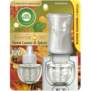 lot 3650 image: Air Wick Plug in Scented Oil Starter Kit (Warmer 2 Refills) Forest Spice & Leaves Fall Scent Essential Oils Air Freshener
