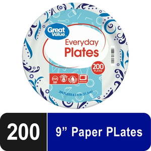 lot 3671 image: Great Value Everyday Disposable Paper Plates 9in 200ct