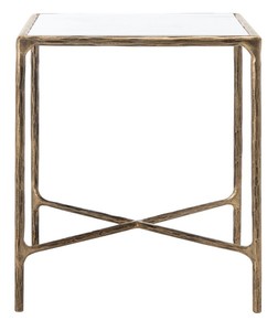 lot 1662 image: SFV9503C Jessa Metal Square End Table, Brass &amp White-&nbspRetail $375.99