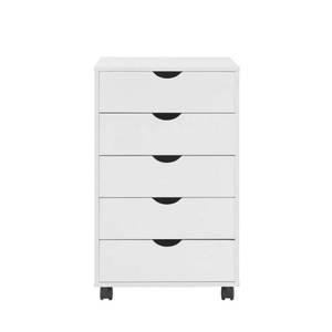 lot 1666 image: Naomi Home Taylor 5 Drawer Chest Wood Storage Dresser Cabinet with Wheels Craft Storage Organization Makeup Drawer Unit for Closet Bedroom Office File Cabinet 180 lbs Total Capacity Color White