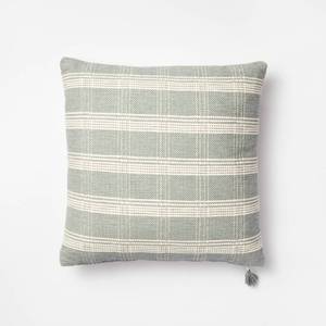 lot 2389 image: Woven Plaid Square Throw Pillow with Tassel Zipper Light GreenCream -Threshold designed with Studio McGee