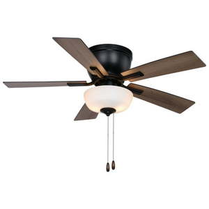 lot 3601 image: Vaxcel Lisbon 42-in. Black and Hickory Flush Mount Hugger Ceiling Fan with LED Light Kit and Pull Chain