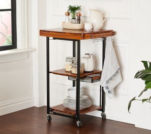 lot 1676 image: Oasis Acacia Wood Rectangular Folding Kitchen Cart w Drawer, Natural-Retail - $127.31&nbsp