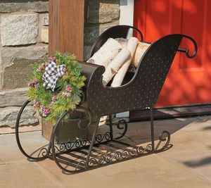 lot 3619 image: Oversized Metal Sleigh with Wreath&nbsp(color varies from stock photo)