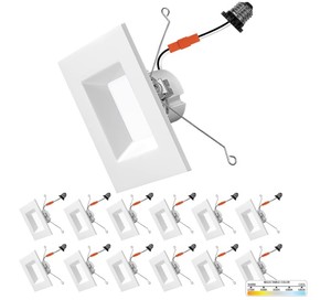 lot 1654 image: Luxrite LED 5-6 Downlight Retrofit Square Baffled Trim 5 CCT Selectable Downlight 12pk