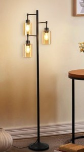 lot 1660 image: GetLedel 69 Industrial 3 Light Tree Floor Lamp With Glass Shades
