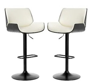 lot 3593 image: Glitzhome Set Of 2 Mid-Century Modern Cream White Leatherette Adjustable Height Swivel Bar Stool With Black Metal Base Retail $315.49