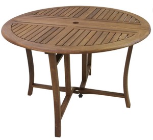 lot 3608 image: Outdoor Interiors 43 Round Folding Eucalyptus Table- Retail $275.00